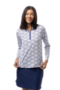 SANSOLEIL'S SOLCOOL 1/4 ZIP MOCK. GOLF CREST. NAVY RED. 900463 - SanSoleil