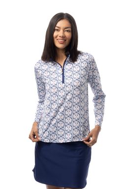 SANSOLEIL'S SOLCOOL 1/4 ZIP MOCK. GOLF CREST. NAVY RED. 900463 - SanSoleil