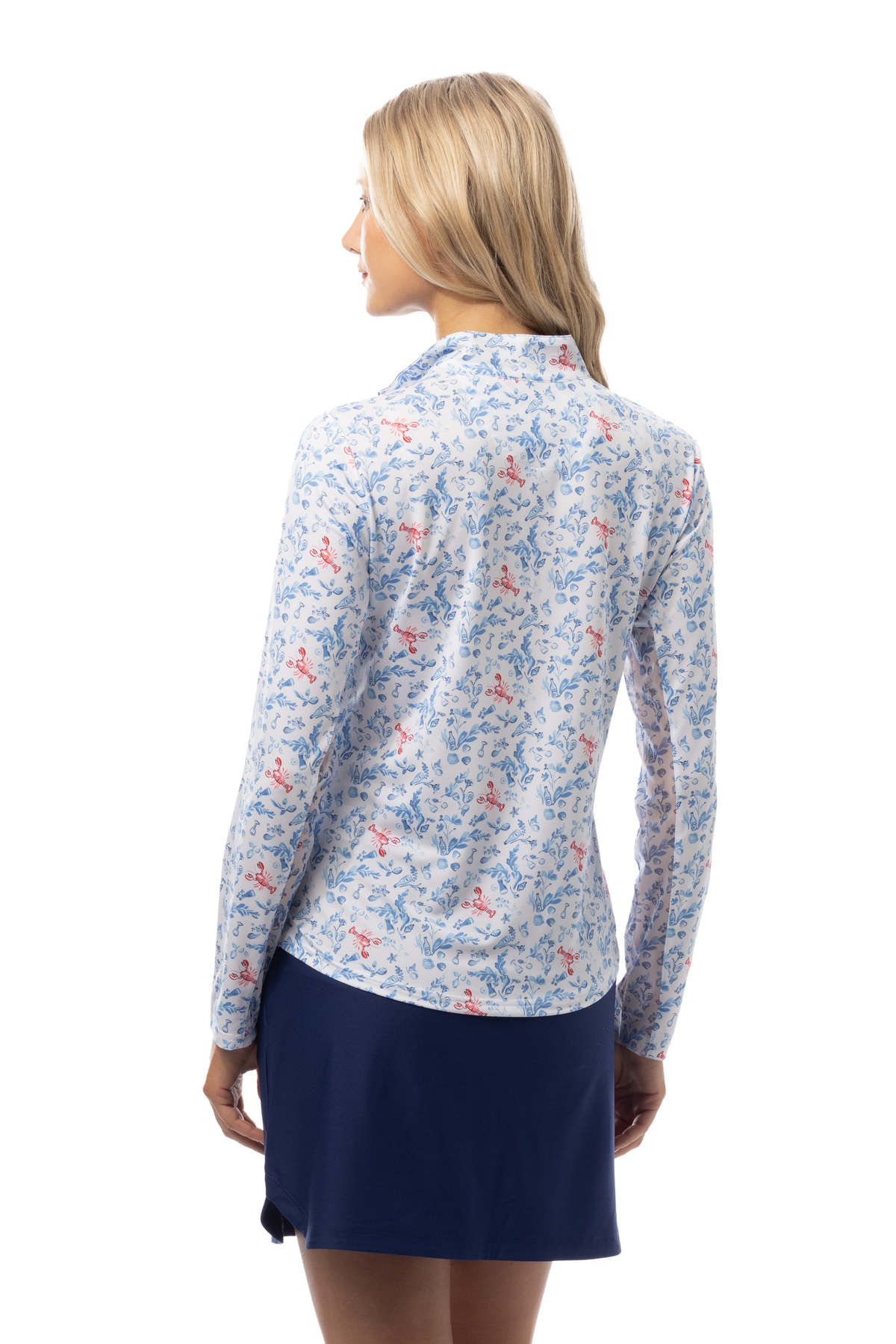 SANSOLEIL SOLCOOL PRINT 1/4 ZIP MOCK. LOBSTER POT. 900463 - SanSoleil