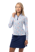 SANSOLEIL SOLCOOL PRINT 1/4 ZIP MOCK. LOBSTER POT. 900463 - SanSoleil