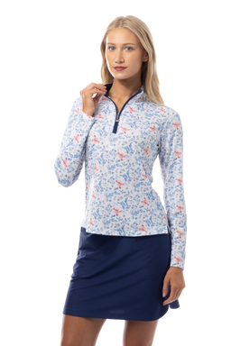 SANSOLEIL SOLCOOL PRINT 1/4 ZIP MOCK. LOBSTER POT. 900463 - SanSoleil