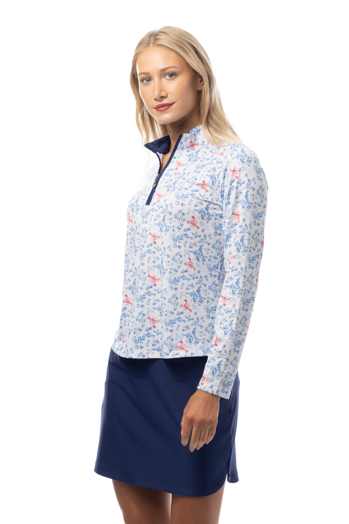 SANSOLEIL SOLCOOL PRINT 1/4 ZIP MOCK. LOBSTER POT. 900463 - SanSoleil