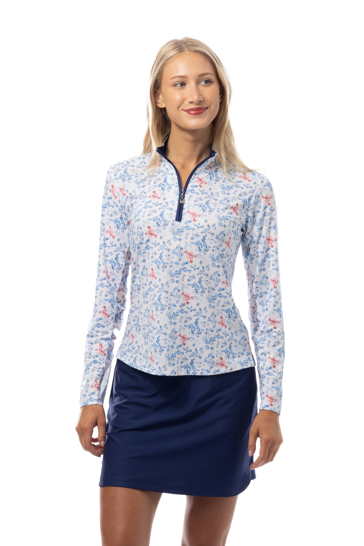 SANSOLEIL SOLCOOL PRINT 1/4 ZIP MOCK. LOBSTER POT. 900463 - SanSoleil