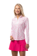 SANSOLEIL SOLCOOL PRINT 1/4 ZIP MOCK. PLAY FOR P.I.N.K. TENNIS. 900463 - SanSoleil