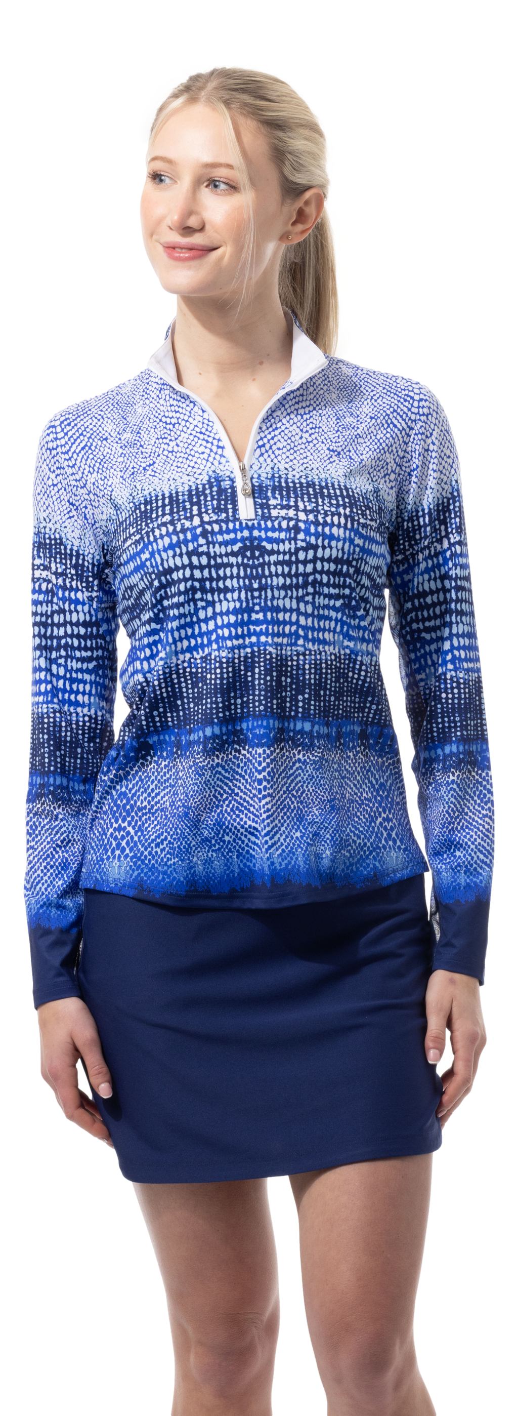 SOLCOOL 1/4 ZIP MOCK. CROC ROCK. NAVY. 900463 - SanSoleil