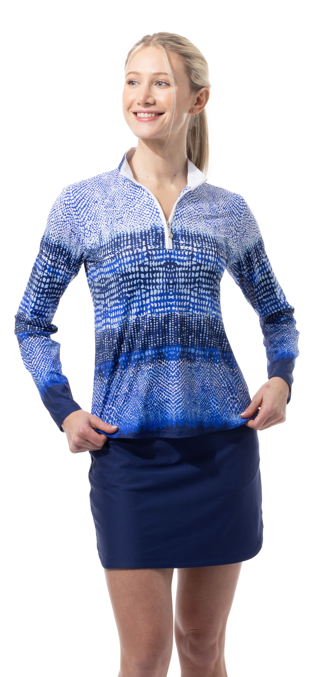 SOLCOOL 1/4 ZIP MOCK. CROC ROCK. NAVY. 900463 - SanSoleil