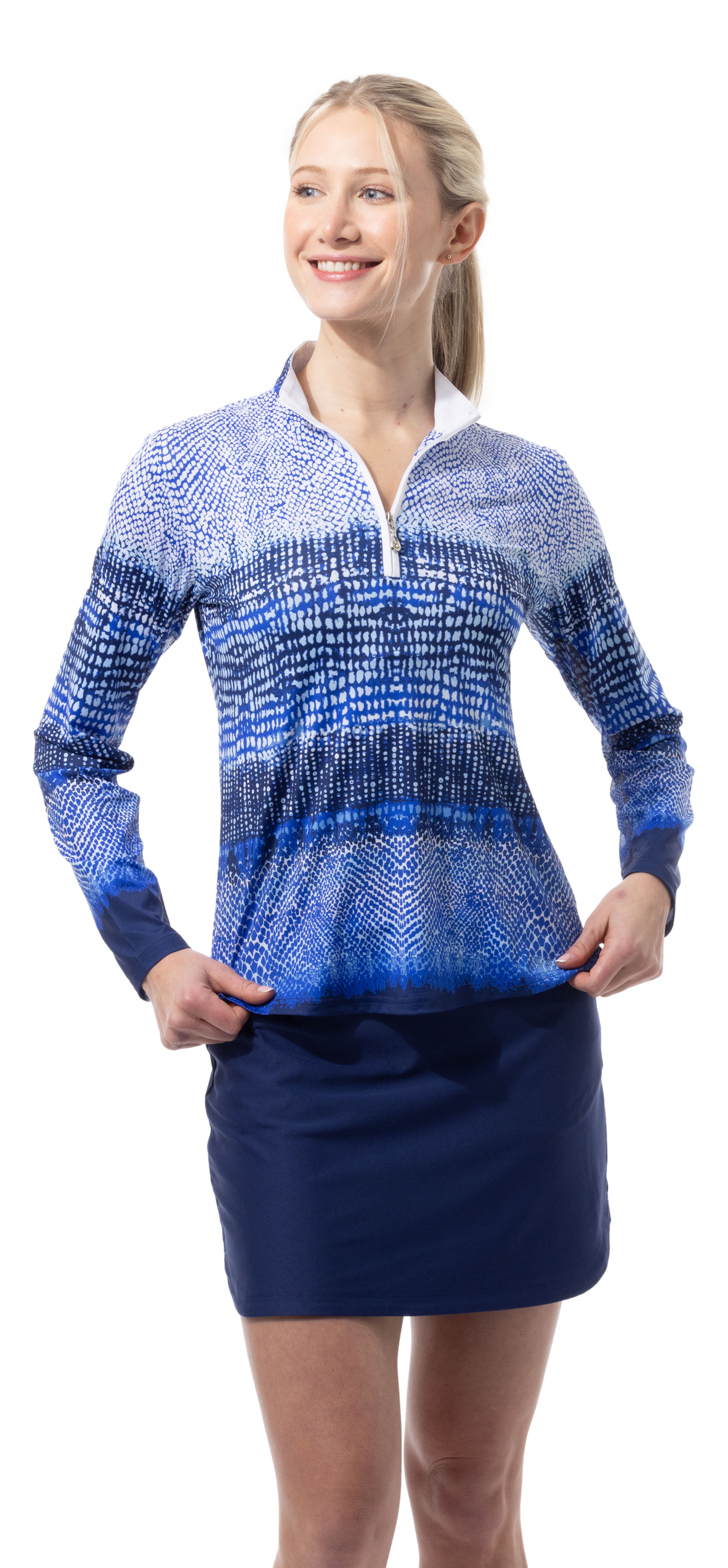 SOLCOOL 1/4 ZIP MOCK. CROC ROCK. NAVY. 900463 - SanSoleil
