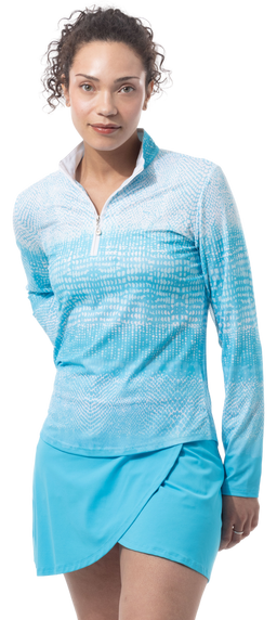 SOLCOOL 1/4 ZIP MOCK. CROC ROCK. TURQUOISE. 900463 - SanSoleil