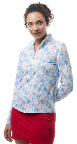 SOLCOOL 1/4 ZIP MOCK. GOLF PARADISE. BLUE. 900463 - SanSoleil