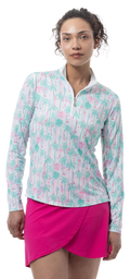 SOLCOOL 1/4 ZIP MOCK. GOLF PARADISE. MINT. 900463 - SanSoleil