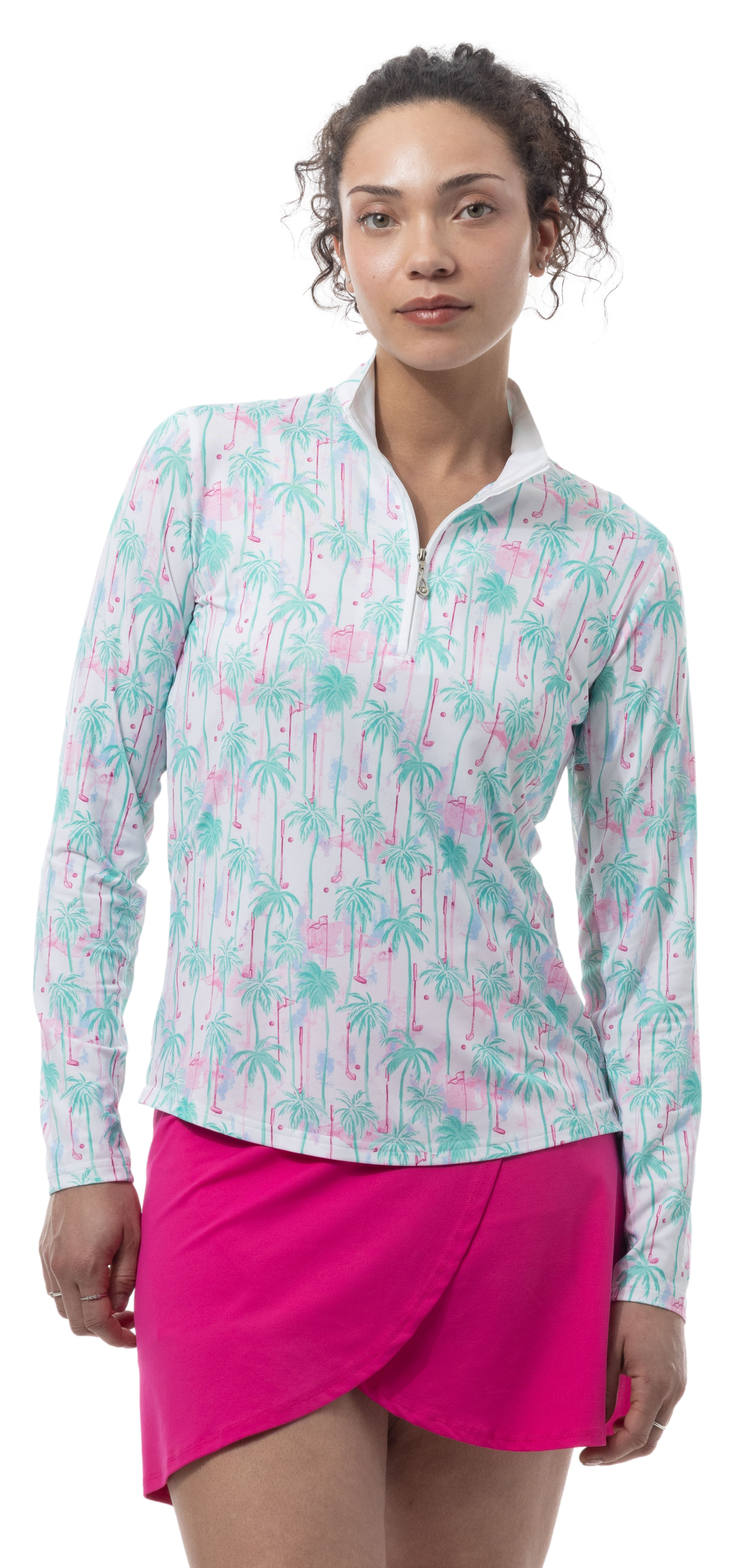 SOLCOOL 1/4 ZIP MOCK. GOLF PARADISE. MINT. 900463 - SanSoleil