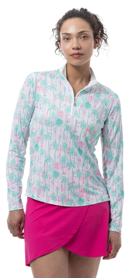 SOLCOOL 1/4 ZIP MOCK. GOLF PARADISE. MINT. 900463 - SanSoleil