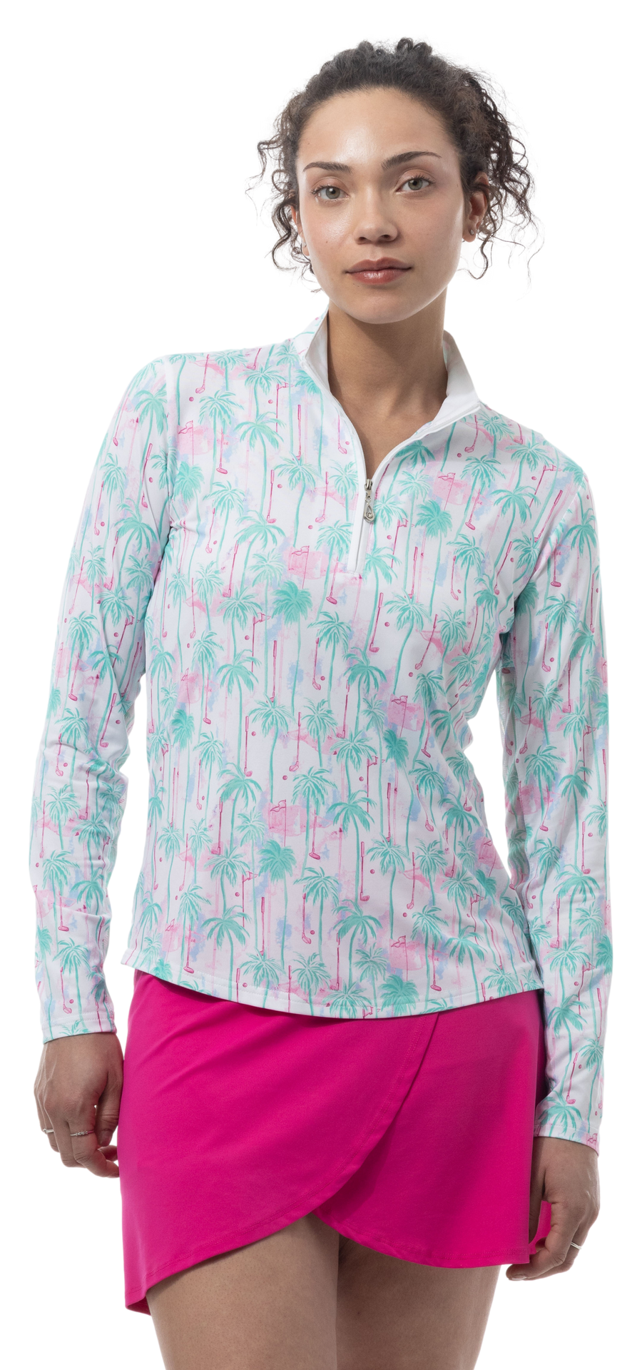 SOLCOOL 1/4 ZIP MOCK. GOLF PARADISE. MINT. 900463 - SanSoleil