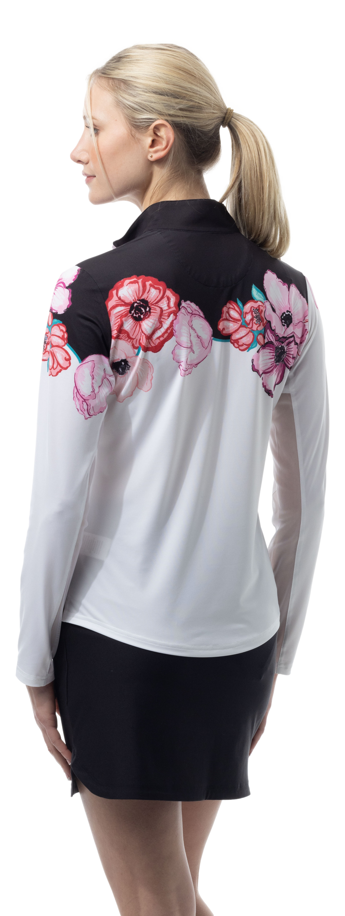 SOLCOOL 1/4 ZIP MOCK. POPPY PATCH. BLACK. 900463 - SanSoleil