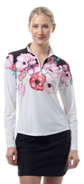 SOLCOOL 1/4 ZIP MOCK. POPPY PATCH. BLACK. 900463 - SanSoleil