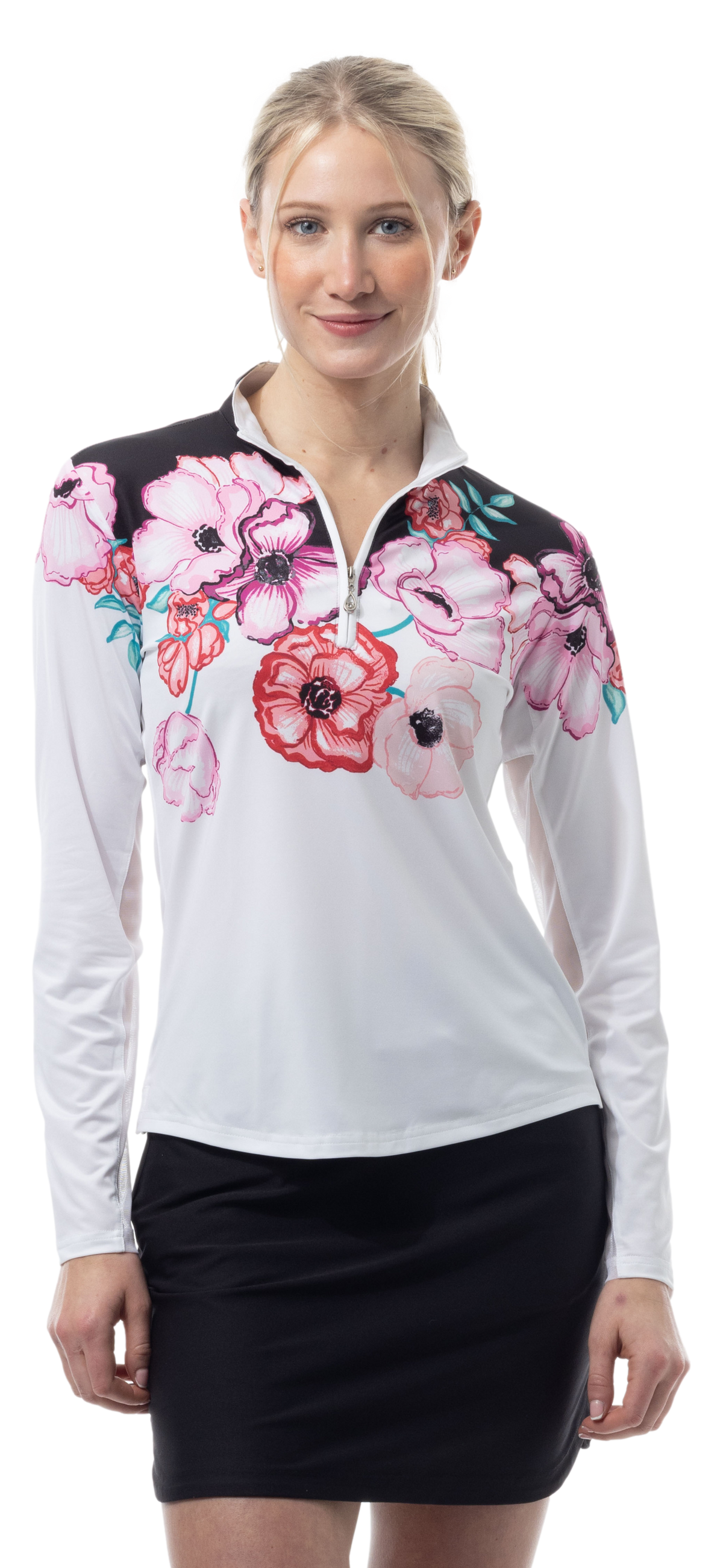 SOLCOOL 1/4 ZIP MOCK. POPPY PATCH. BLACK. 900463 - SanSoleil
