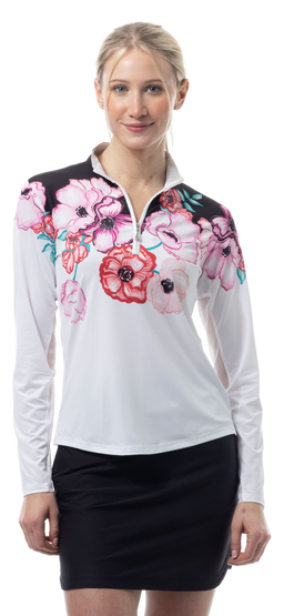 SOLCOOL 1/4 ZIP MOCK. POPPY PATCH. BLACK. 900463 - SanSoleil