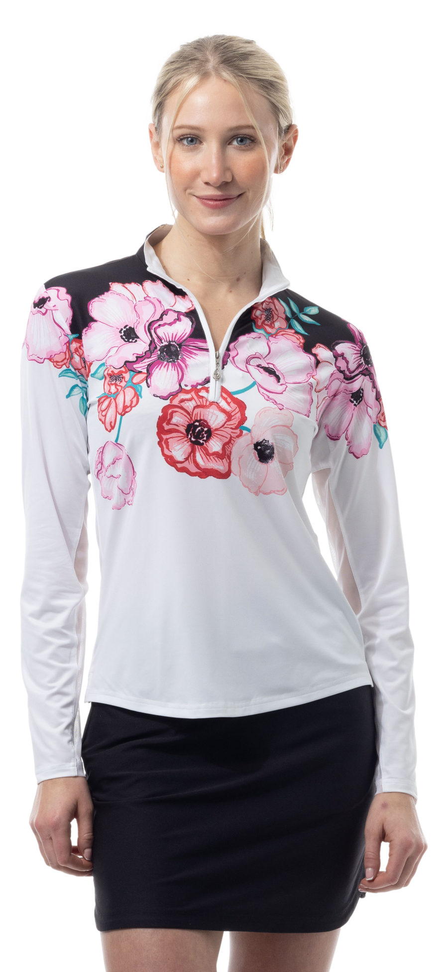 SOLCOOL 1/4 ZIP MOCK. POPPY PATCH. BLACK. 900463 - SanSoleil