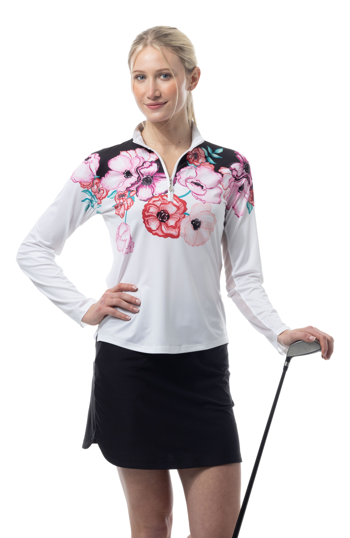 SOLCOOL 1/4 ZIP MOCK. POPPY PATCH. BLACK. 900463 - SanSoleil