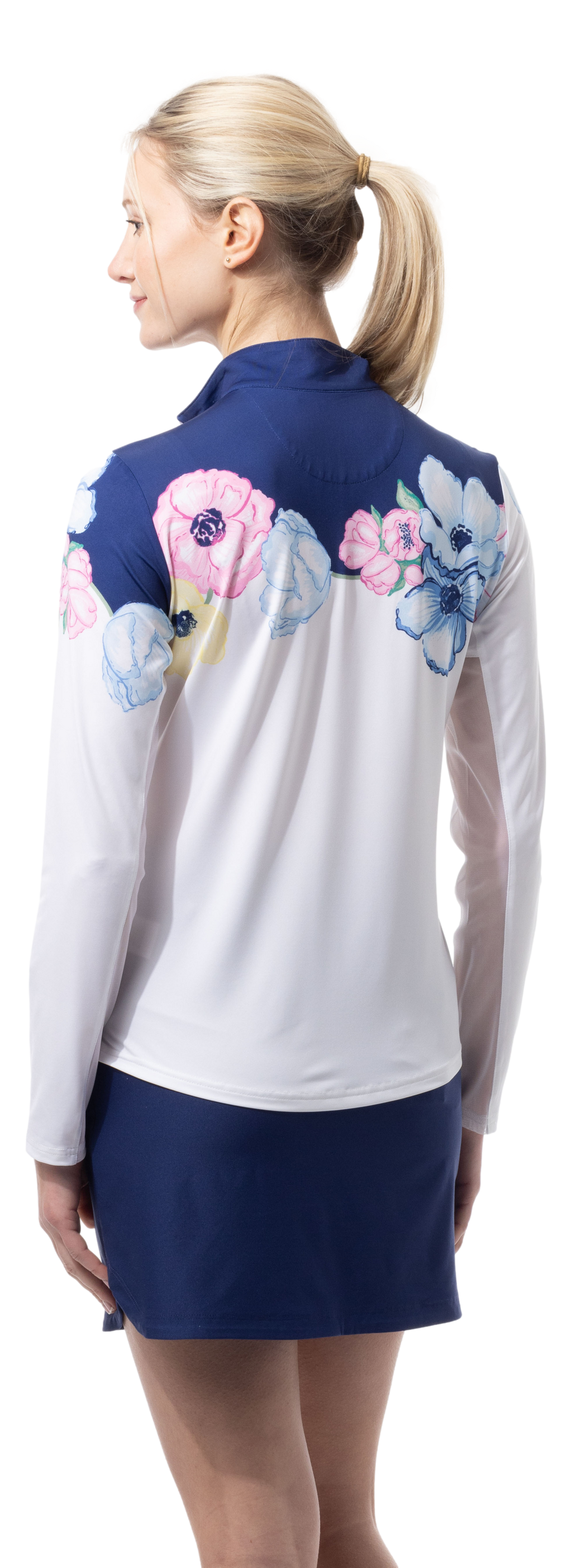 SOLCOOL 1/4 ZIP MOCK. POPPY PATCH. BLUE. 900463 - SanSoleil