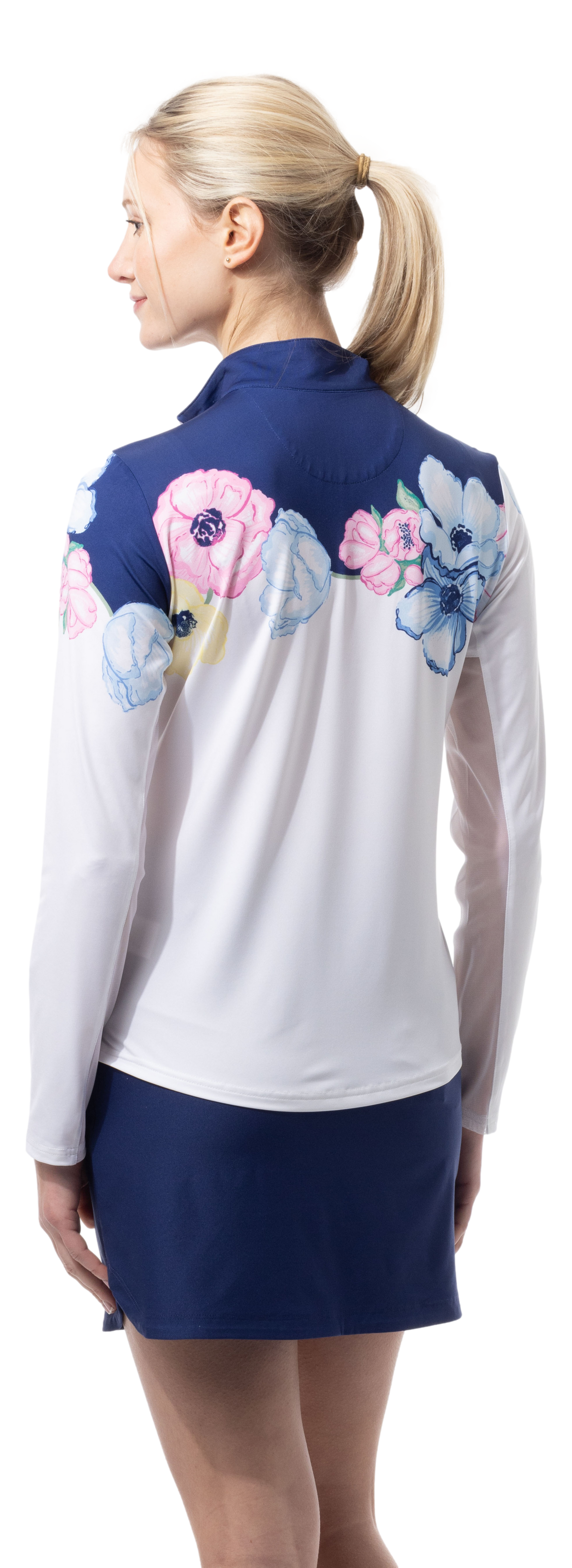 SOLCOOL 1/4 ZIP MOCK. POPPY PATCH. BLUE. 900463 - SanSoleil