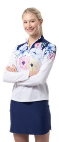 SOLCOOL 1/4 ZIP MOCK. POPPY PATCH. BLUE. 900463 - SanSoleil