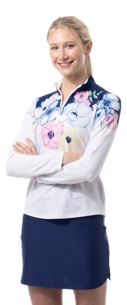 SOLCOOL 1/4 ZIP MOCK. POPPY PATCH. BLUE. 900463 - SanSoleil
