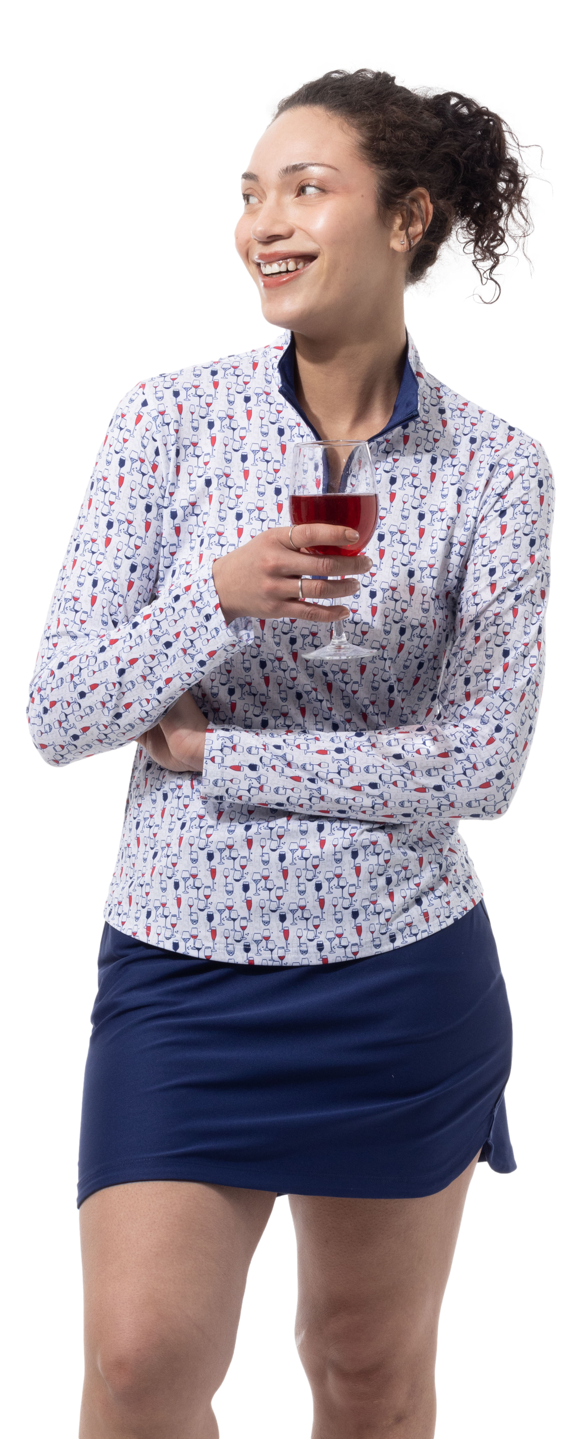 SANSOLEIL'S SOLCOOL 1/4 ZIP MOCK. RED WINE AND BLUE. 900463 - SanSoleil