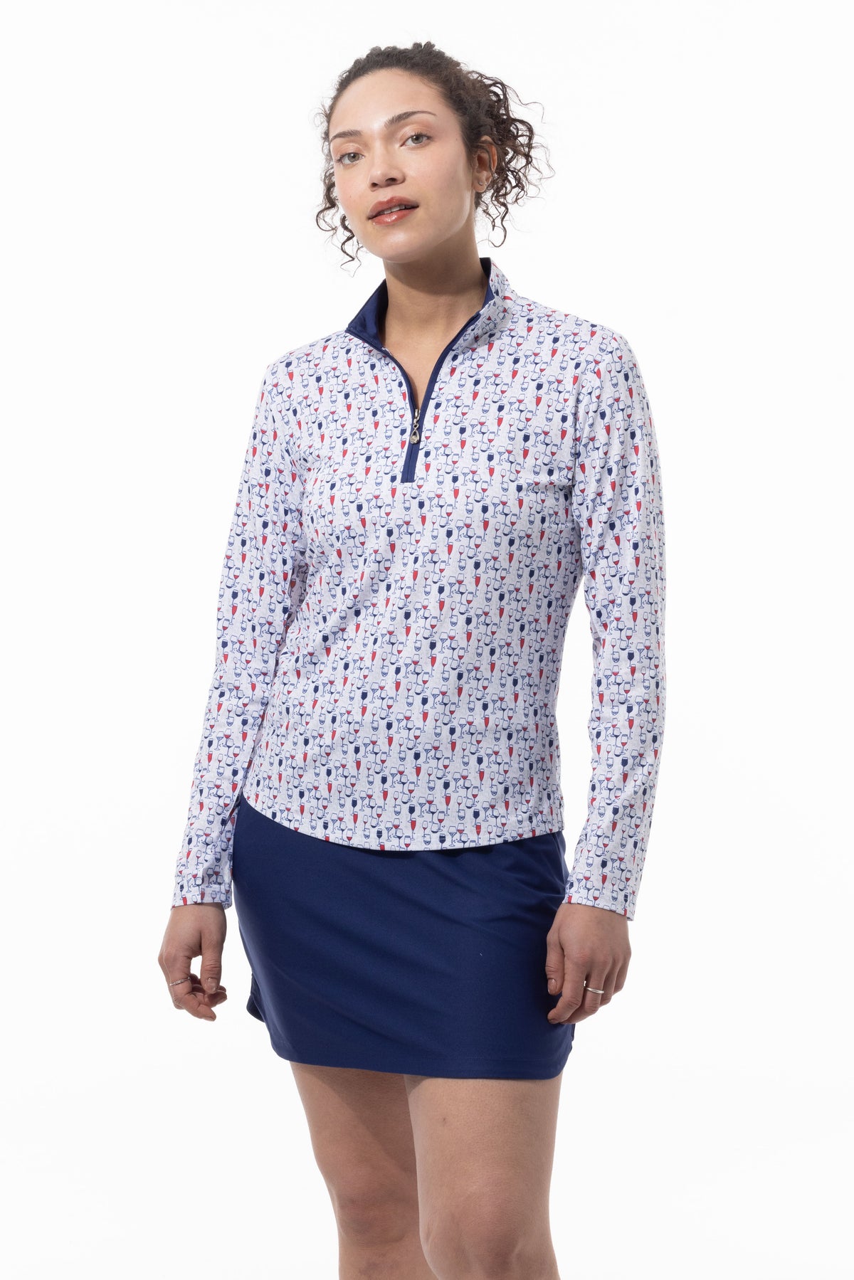 SANSOLEIL'S SOLCOOL 1/4 ZIP MOCK. RED WINE AND BLUE. 900463 - SanSoleil