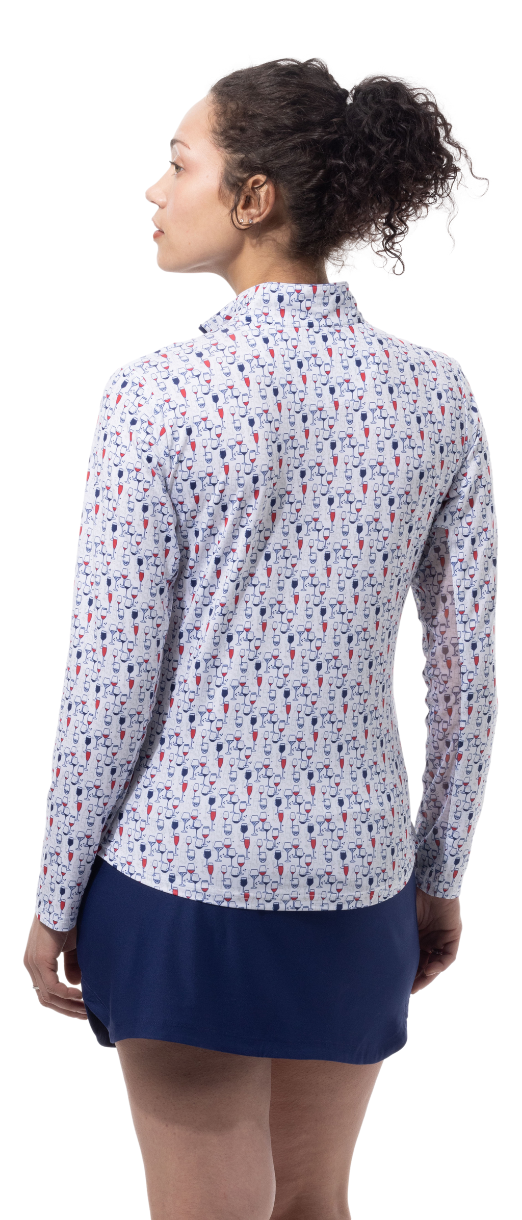SANSOLEIL'S SOLCOOL 1/4 ZIP MOCK. RED WINE AND BLUE. 900463 - SanSoleil