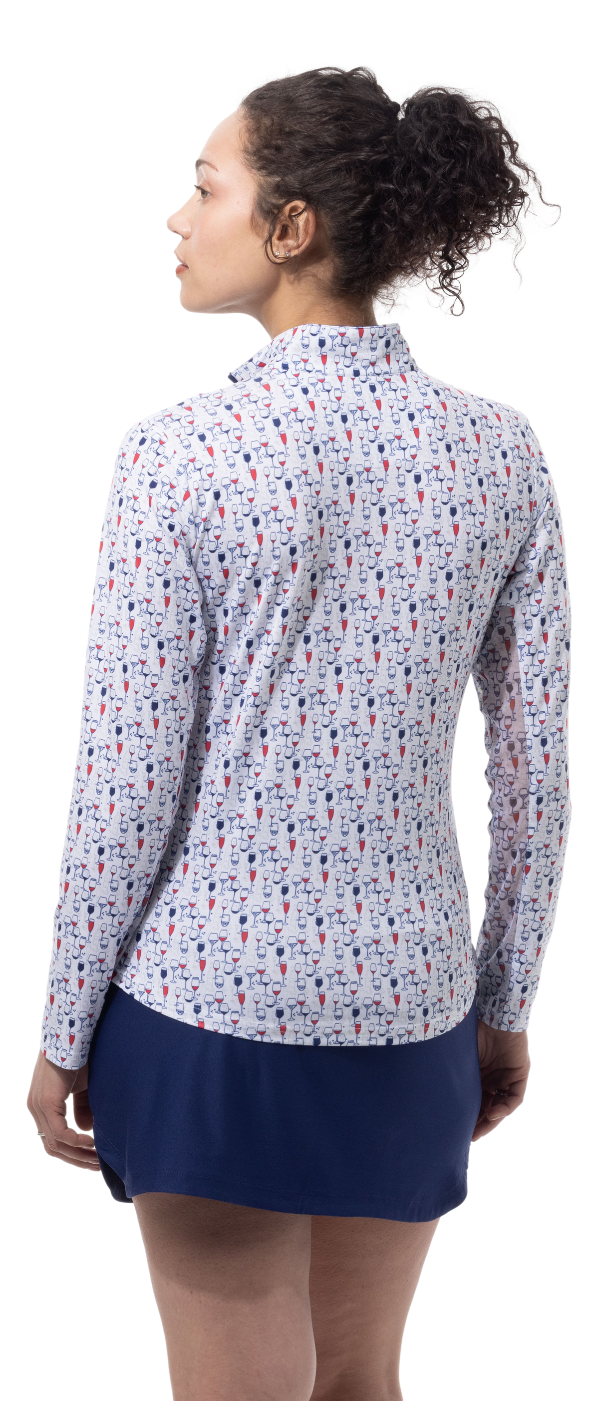 SANSOLEIL'S SOLCOOL 1/4 ZIP MOCK. RED WINE AND BLUE. 900463 - SanSoleil