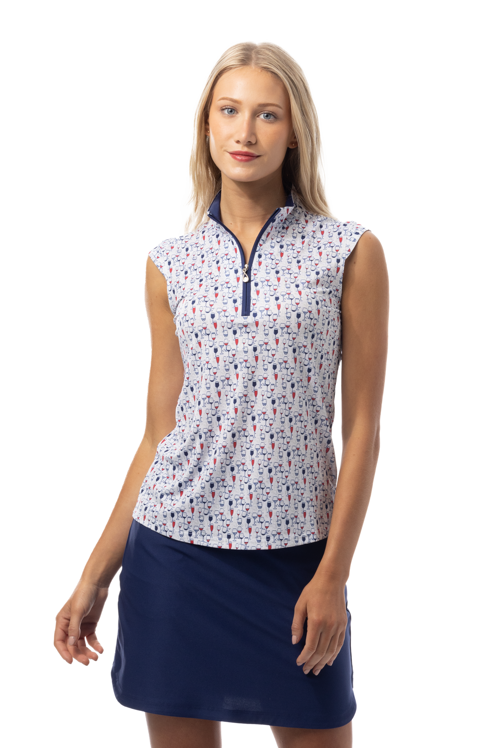 SANSOLEIL 1/4 ZIP SLEEVELESS MOCK. RED WINE BLUE. 900471 - SanSoleil