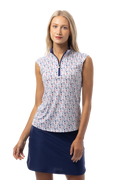 SANSOLEIL 1/4 ZIP SLEEVELESS MOCK. RED WINE BLUE. 900471 - SanSoleil