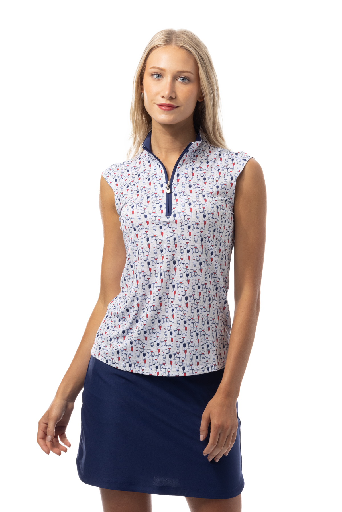 SANSOLEIL 1/4 ZIP SLEEVELESS MOCK. RED WINE BLUE. 900471 - SanSoleil