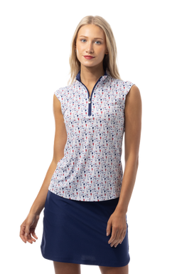 SANSOLEIL 1/4 ZIP SLEEVELESS MOCK. RED WINE BLUE. 900471 - SanSoleil