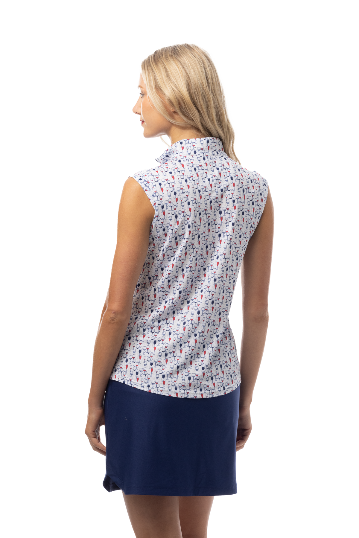 SANSOLEIL 1/4 ZIP SLEEVELESS MOCK. RED WINE BLUE. 900471 - SanSoleil