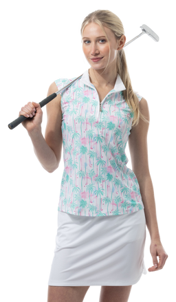 SOLCOOL 1/4 ZIP SLEEVELESS MOCK. GOLF PARADISE. MINT. 900471 - SanSoleil