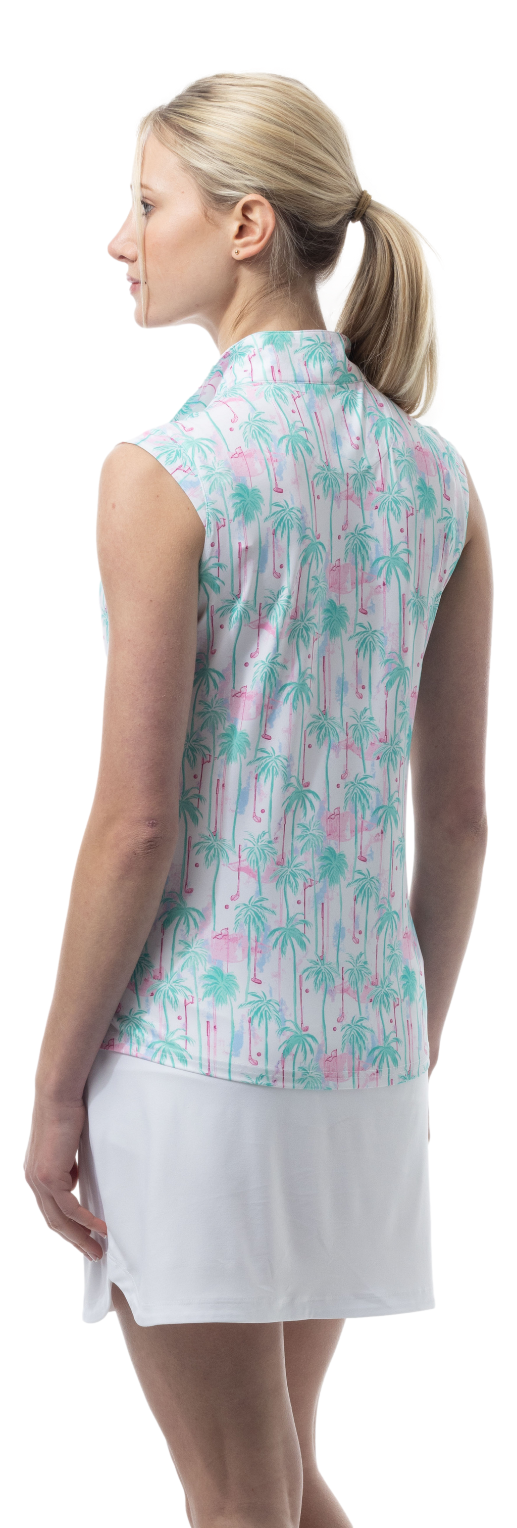 SOLCOOL 1/4 ZIP SLEEVELESS MOCK. GOLF PARADISE. MINT. 900471 - SanSoleil