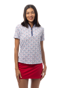 SANSOLEIL 1/4 ZIP SHORT SLEEVE MOCK . RED WINE AND BLUE. 900478 - SanSoleil