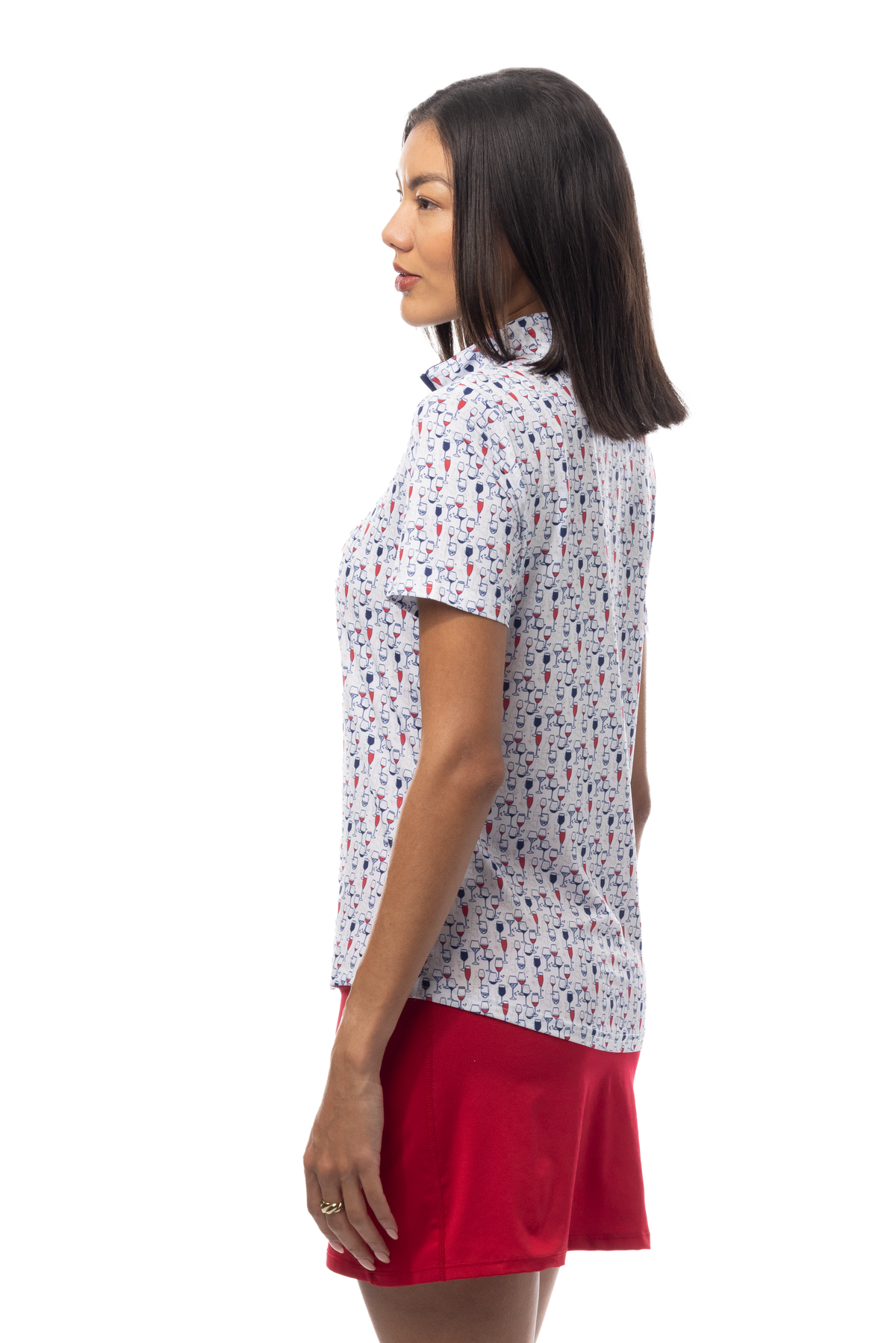 SANSOLEIL 1/4 ZIP SHORT SLEEVE MOCK . RED WINE AND BLUE. 900478 - SanSoleil