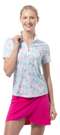 SANSOLEIL 1/4 ZIP SHORT SLEEVE MOCK . GOLF PARADISE. MINT. 900478 - SanSoleil
