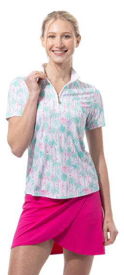 SANSOLEIL 1/4 ZIP SHORT SLEEVE MOCK . GOLF PARADISE. MINT. 900478 - SanSoleil