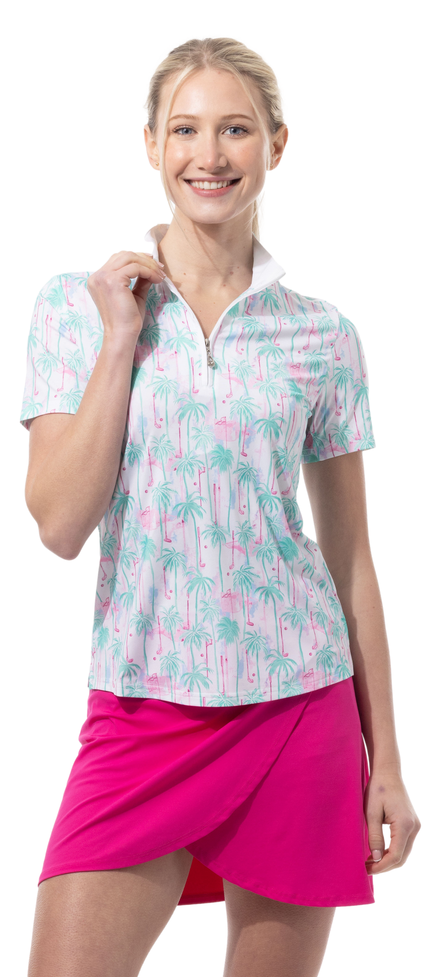SANSOLEIL 1/4 ZIP SHORT SLEEVE MOCK . GOLF PARADISE. MINT. 900478 - SanSoleil