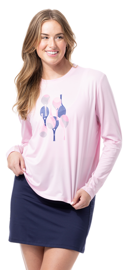 SUNGLOW RELAXED  DROP-TAIL TEE. RACQUETEER - PINK. 900479