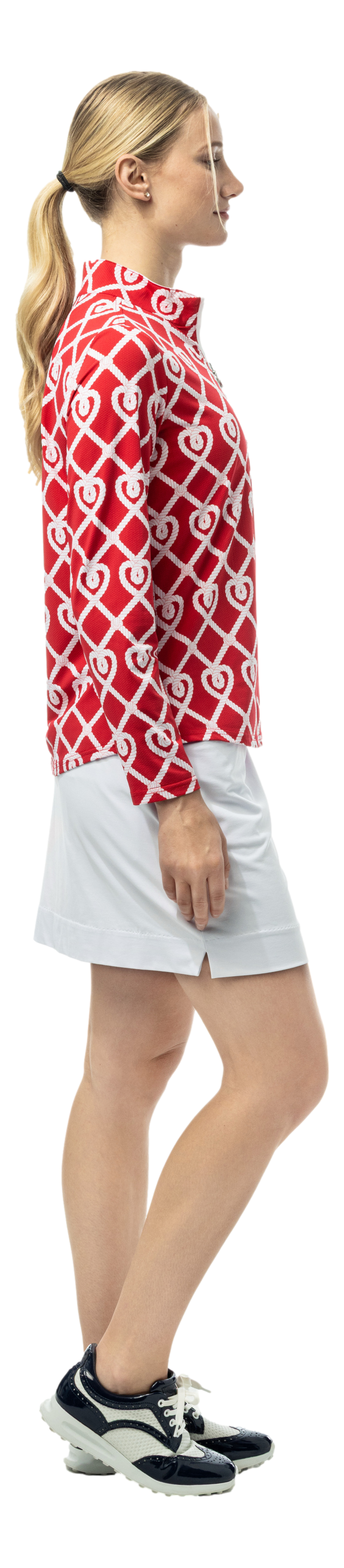 SanSoleil SOLTEK LUX long sleeve print shirt with anchor design in red, showcasing the stylish anchor print on soft fabric.