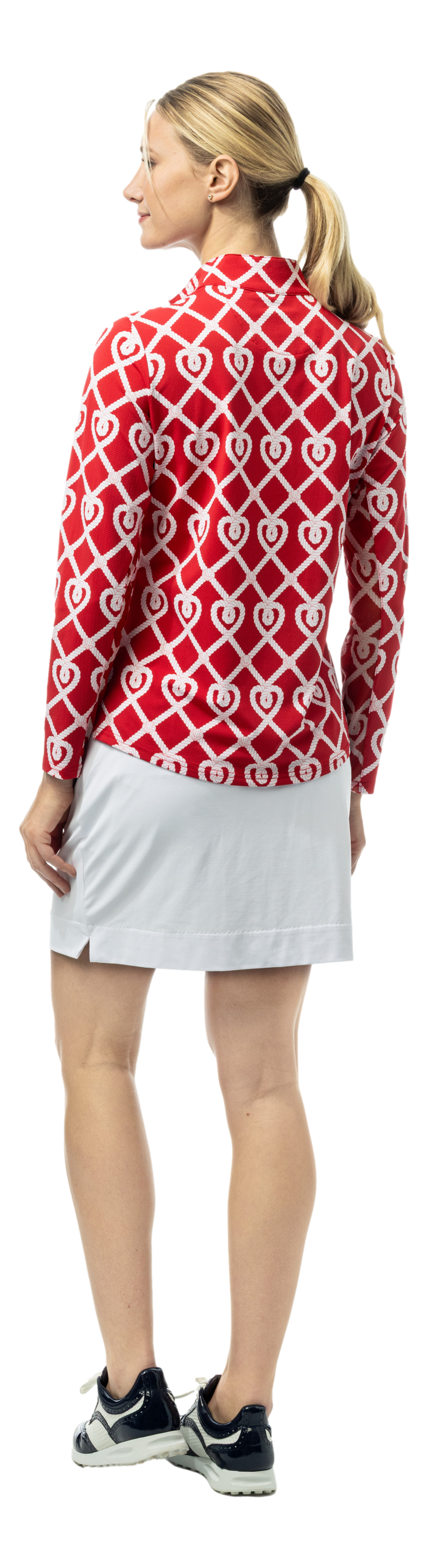 SanSoleil SOLTEK LUX long sleeve print shirt with anchor design in red, featuring a comfortable fit and stylish nautical print.