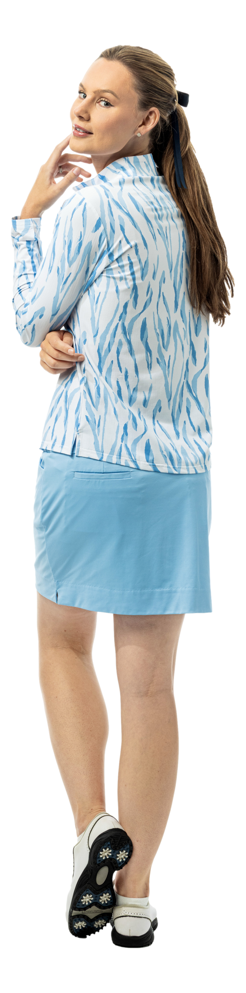 SanSoleil SOLTEK LUX long sleeve print shirt with safari blue jay design, showcasing detailed bird and nature illustrations.