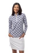 SANSOLEIL 1/4 ZIP PRINT MOCK. HEARTSTRINGS. NAVY. 900621 - SanSoleil