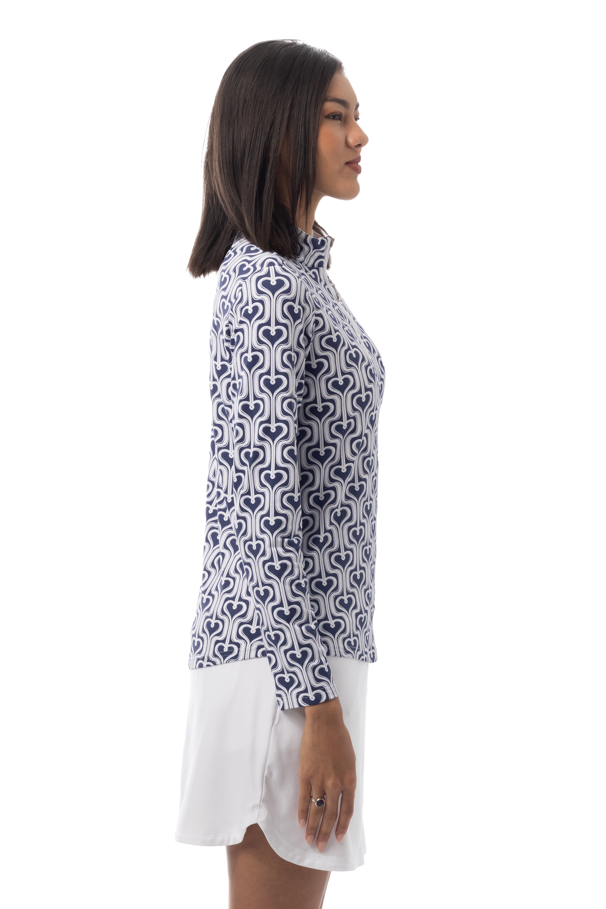 SANSOLEIL 1/4 ZIP PRINT MOCK. HEARTSTRINGS. NAVY. 900621 - SanSoleil