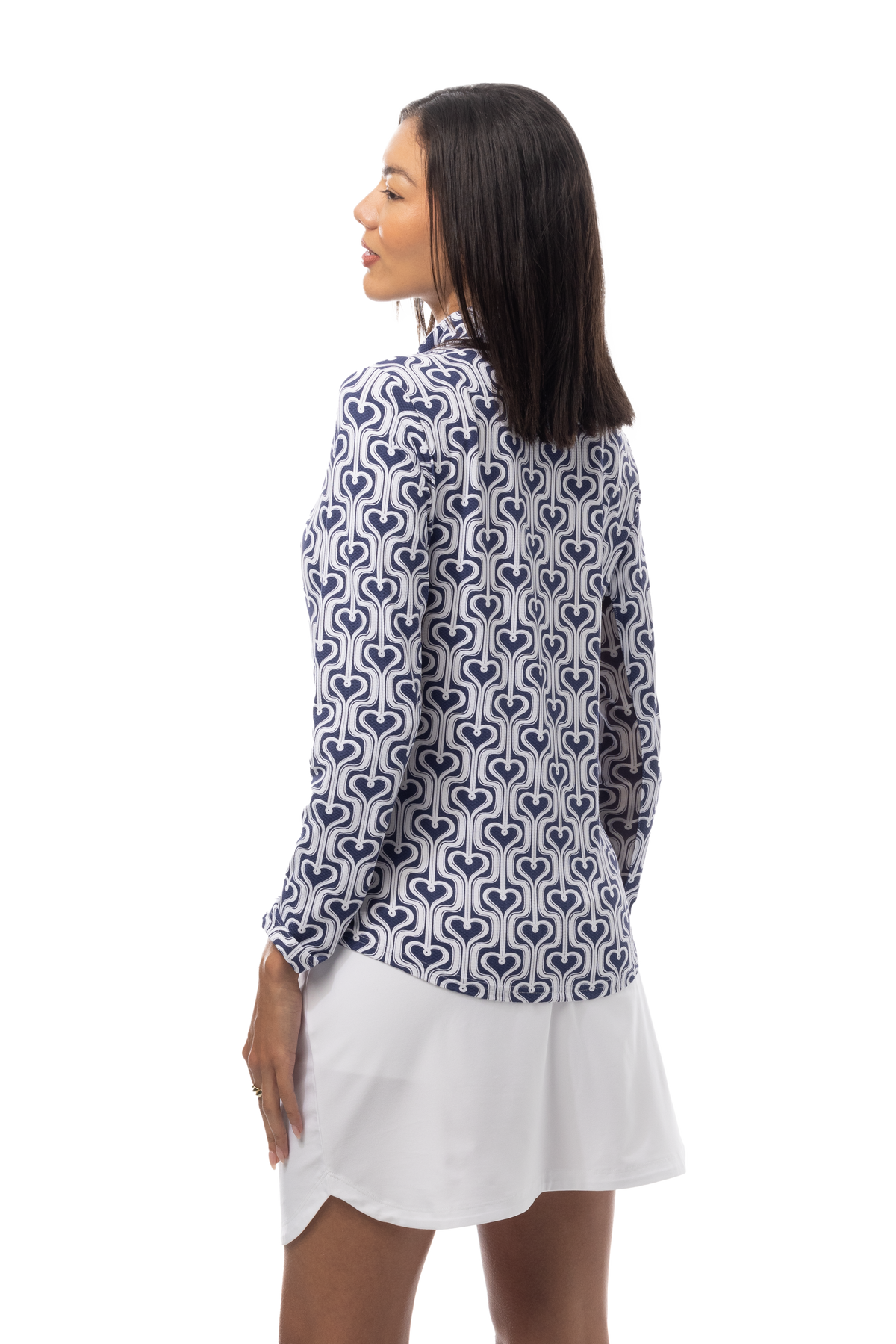 SANSOLEIL 1/4 ZIP PRINT MOCK. HEARTSTRINGS. NAVY. 900621 - SanSoleil